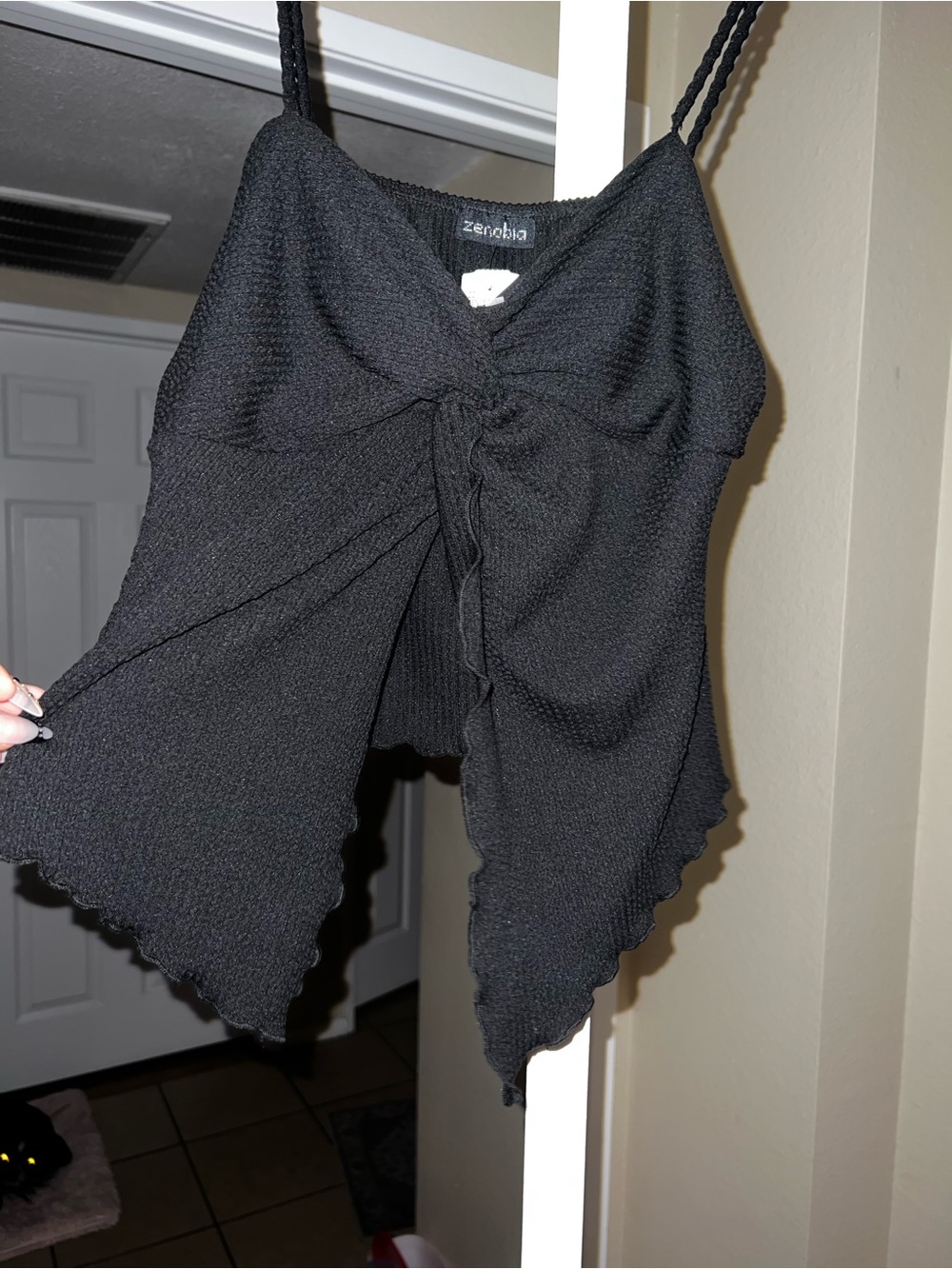Zenobia Black Textured Tie-Front Cami